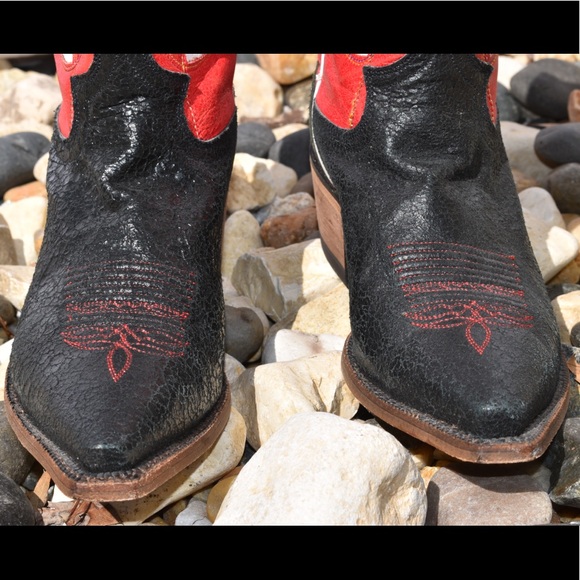 Justin Vintage Western Cowboy Boot Red & Black 7.5 - Picture 8 of 16